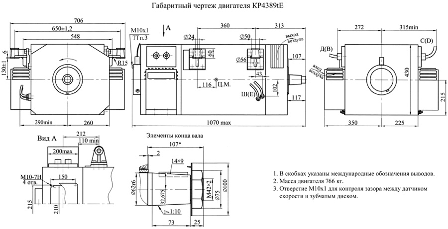 Размеры и масса двигателя КР4389